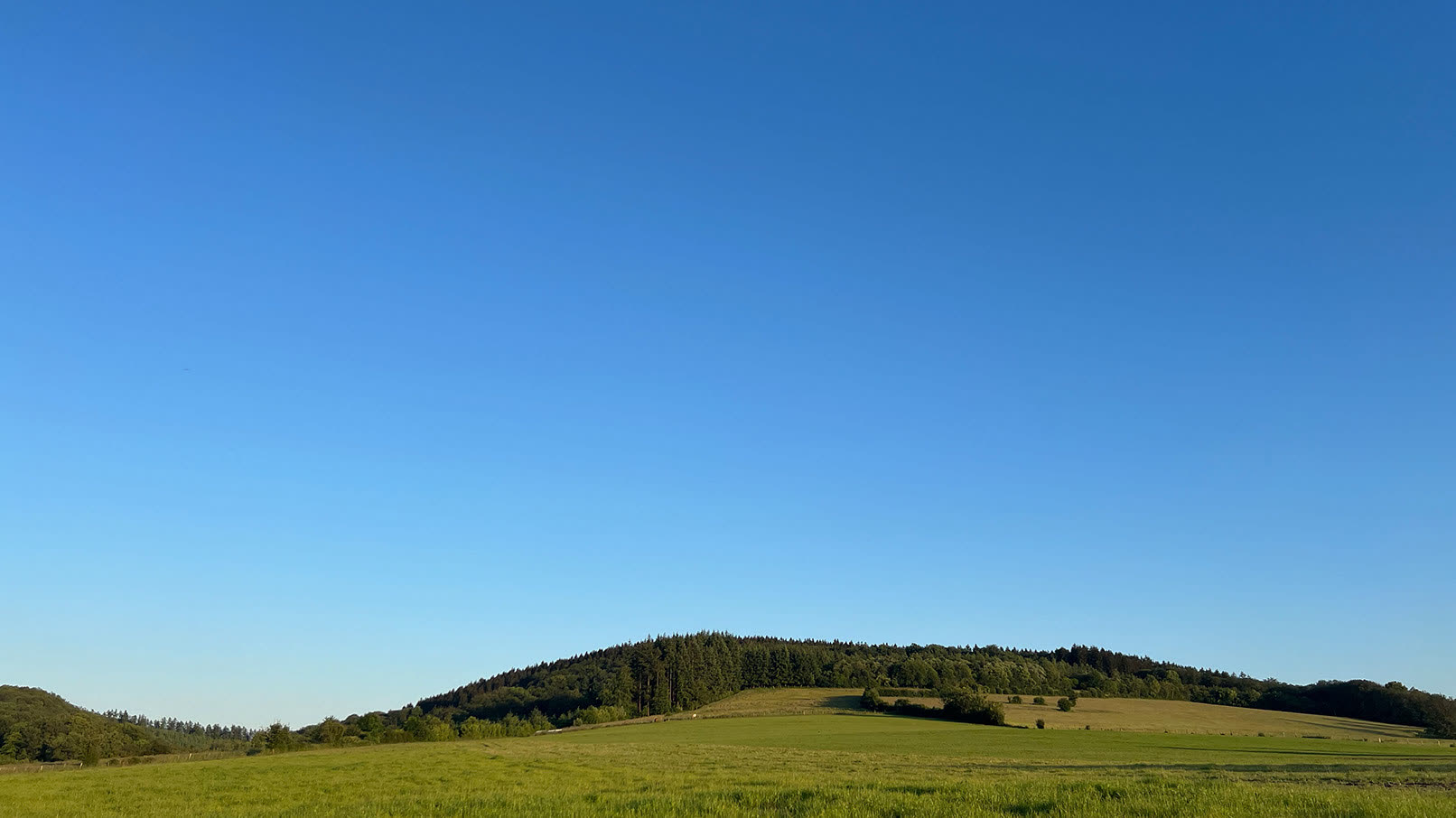Groene heuvels onder een strakblauwe lucht